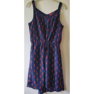 Merona Womens M Seahorse Print Navy Blue & Orange Sleeveless Dress Beach Cruise